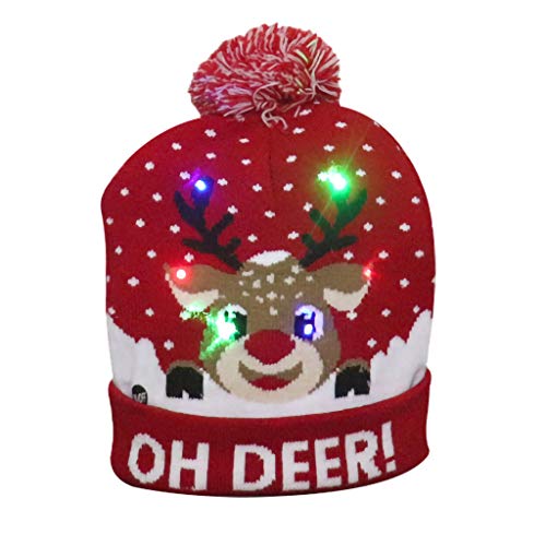 HIGOU Weihnachten LED Hut Frauen Männer Lichter blinkende Kappe gestrickte Winter Warme Dicke Weihnachten Strickmützen Erwachsene Wolle Trend Cap Weihnachtsfeier Party Geschenke(C-C,One Size) von HIGOU