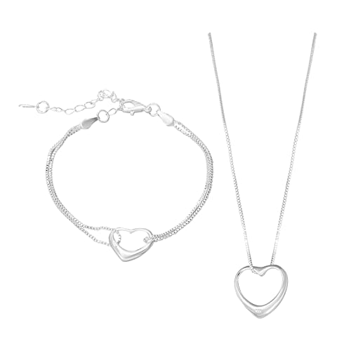 Halskette für Damen Herren Modeschmuck Verkupfertes 925 Silber Schmuck Armband Halskette Set in Form eines Herzens für Frauen Paar Ketten Für Sie Und Ihn Silber von HIGOU