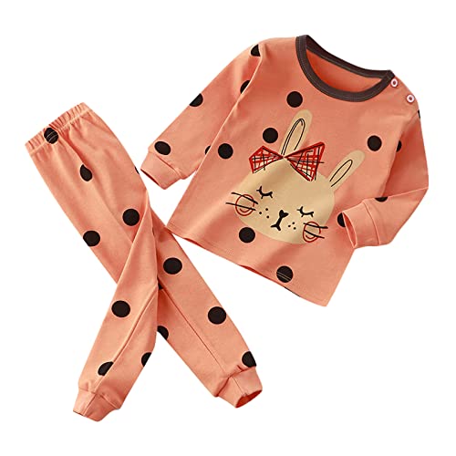 Kleinkind Mädchen Jungen Schlafanzug Set Baby Kinder Cartoon Schlafanzüge Nachtwäsche Set Frühling Herbst Winter Langarm Zweiteiliger Pyjama Set(e-Orange,12-18 Months) von HIGOU