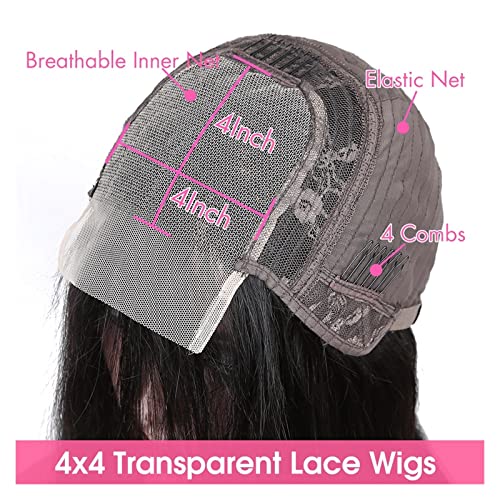 Frauen Perücke Kurze, verworrene, lockige Echthaarperücke, vorgezupft, T-Teil, Spitze, lockiges Echthaar, Perücken for Frauen Synthetische Perücken für Frauen (Color : 4x4 Lace Wig, Size : 10 inch) von HIHELO