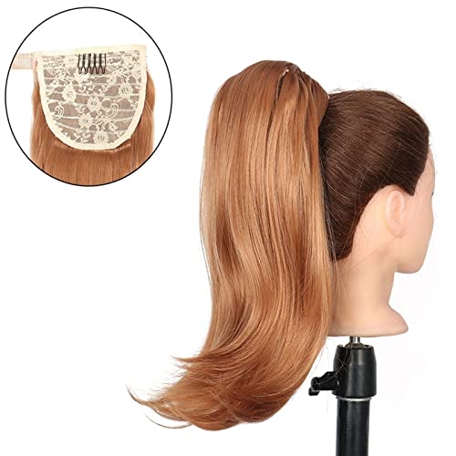 Haarknoten 18 Zoll synthetische gerade Pferdeschwanz-Haarverlängerungen Perückenknoten Wrap Pferdeschwanz Haarspange Clips for Frauen Haar-Accessoires Haarknoten Haarteil (Color : T1B/4/30) von HIHELO