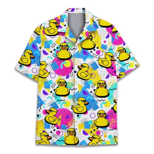 HIHI GLOBAL Tropische Bigfoot Hawaii-Hemden für Herren und Damen, Bigfoot Sasquatch Sommer Strand Aloha Button-Down Kurzarm, Retro-Ente, L von HIHI GLOBAL