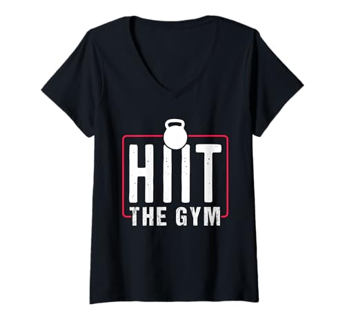 Damen Hiit The Gym Fitness-Cardiodesign T-Shirt mit V-Ausschnitt von HIIT High-Intensity Interval Training Gym Designs