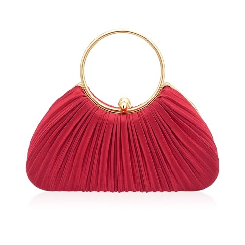 Elegante Abend-Clutch für Damen – Seiden-Hochzeitstasche mit abnehmbarer Kette, luxuriöse Party-Clutch für Abschlussball, Abendessen, Rot/Ausflug, einfarbig (Getaway Solids) von HIIXHC