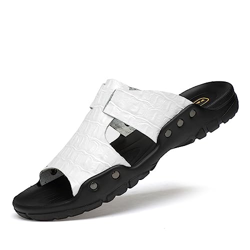 Leder-Strandsandalen for Herren, rutschfeste Outdoor-Slide-Sandale (Color : White, Size : 50) von HIJAN