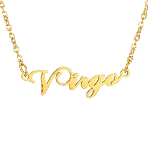 HIJONES 12 Sternzeichen Halskette für Damen Edelstahl Personalisierte Horoskop Kette Zarter Anhänger Schmuck in Gold Jungfrau von HIJONES