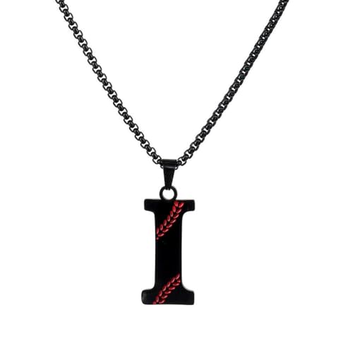 HIJONES Baseball Design 26 Buchstaben Anhänger Kette für Damen und Herren Edelstahl Personalisierter Schmuck mit Initialen Schwarz I von HIJONES