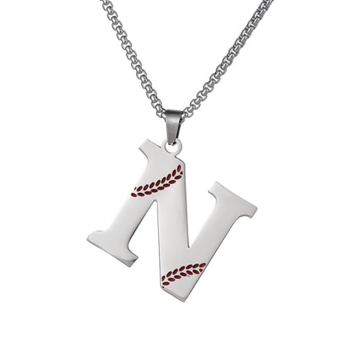 HIJONES Baseball Design 26 Buchstaben Anhänger Kette für Damen und Herren Edelstahl Personalisierter Schmuck mit Initialen Silber N von HIJONES