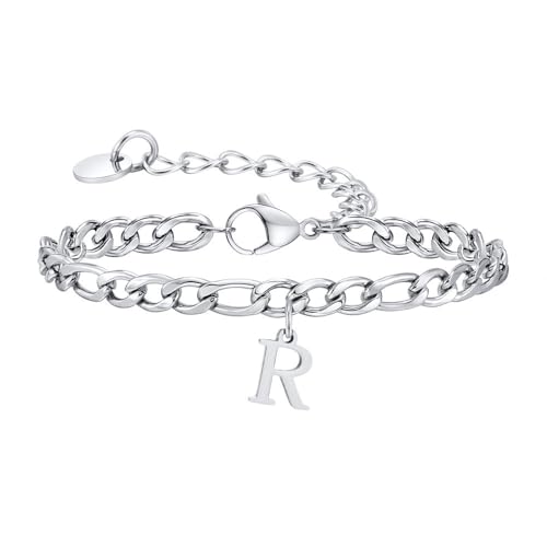 HIJONES Buchstabe Alphabet Armband für Frauen Männer Initiale Buchstabe Flache Kette Zierliche Charme Initiale Vorname Schmuck R von HIJONES
