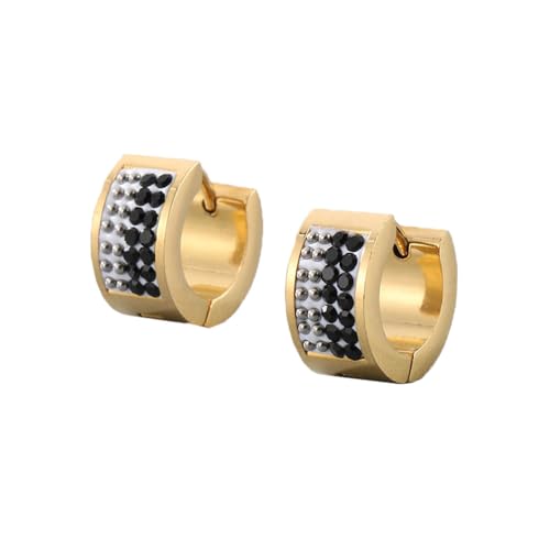 HIJONES Bunte 4 Reihen Zirkon Creolen Edelstahl Ohrringe für Frauen Edelstein Huggie Ohrschmuck Gold Schwarz von HIJONES