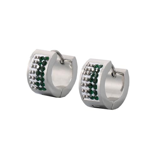 HIJONES Bunte 4 Reihen Zirkon Creolen Edelstahl Ohrringe für Frauen Edelstein Huggie Ohrschmuck Silber Grün von HIJONES