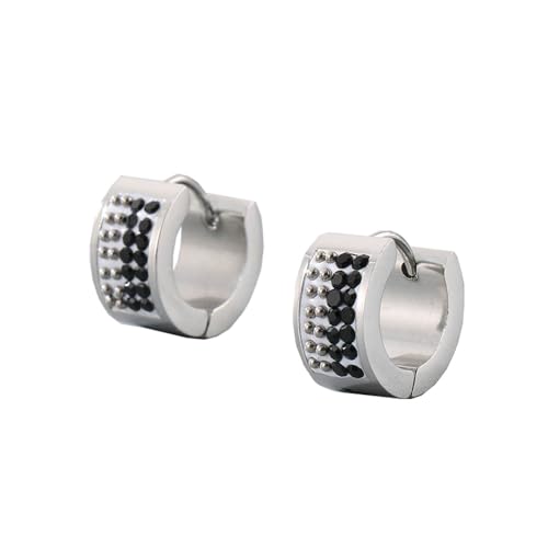 HIJONES Bunte 4 Reihen Zirkon Creolen Edelstahl Ohrringe für Frauen Edelstein Huggie Ohrschmuck Silber Schwarz von HIJONES