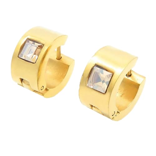 HIJONES Bunte Quadratische Zirkon Creolen Edelstahl Ohrringe für Frauen Edelstein Huggie Ohrschmuck Gold Champagner von HIJONES