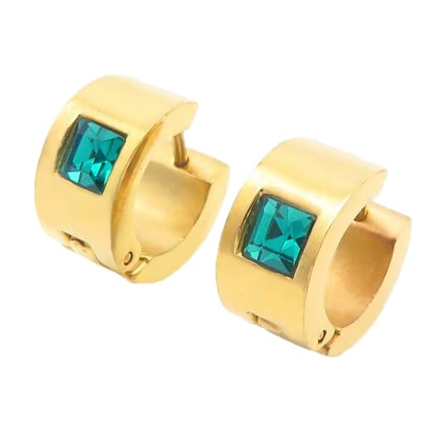 HIJONES Bunte Quadratische Zirkon Creolen Edelstahl Ohrringe für Frauen Edelstein Huggie Ohrschmuck Gold Dunkelgrün von HIJONES