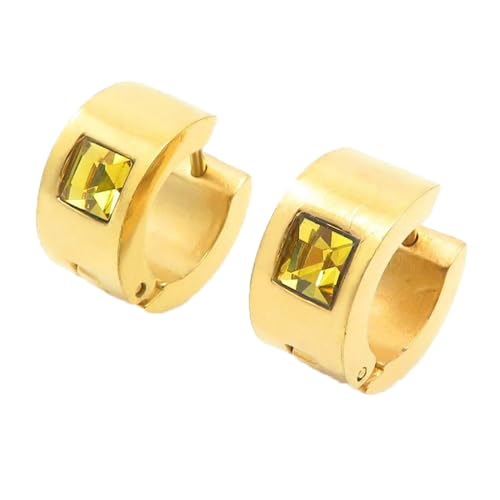 HIJONES Bunte Quadratische Zirkon Creolen Edelstahl Ohrringe für Frauen Edelstein Huggie Ohrschmuck Gold Gelb HIJONES Bunte Quadratische Zirkon Creolen Edelstahl Ohrringe für Frauen Edelstein Huggie Ohrschmuck Gold Gelb von HIJONES