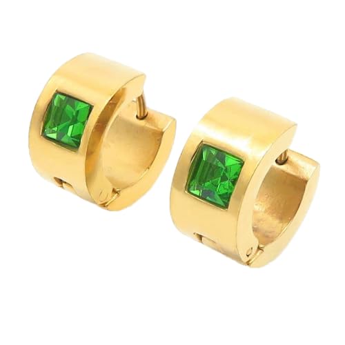 HIJONES Bunte Quadratische Zirkon Creolen Edelstahl Ohrringe für Frauen Edelstein Huggie Ohrschmuck Gold Grün von HIJONES