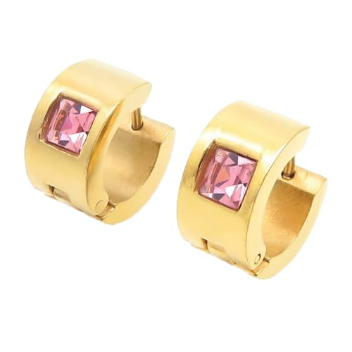 HIJONES Bunte Quadratische Zirkon Creolen Edelstahl Ohrringe für Frauen Edelstein Huggie Ohrschmuck Gold Rosa von HIJONES