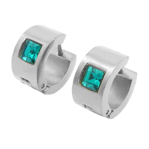 HIJONES Bunte Quadratische Zirkon Creolen Edelstahl Ohrringe für Frauen Edelstein Huggie Ohrschmuck Silber Dunkelgrün von HIJONES