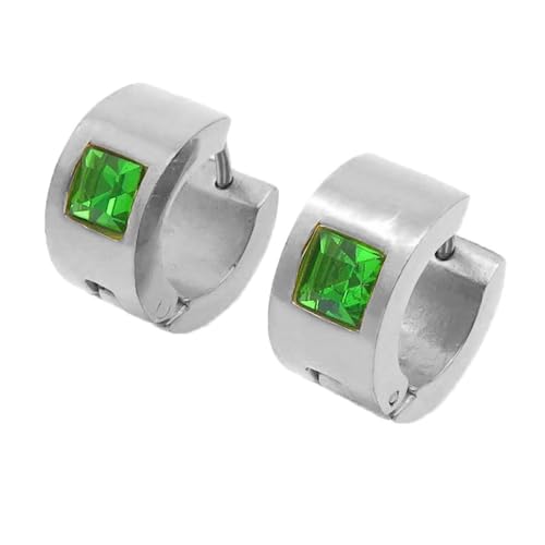 HIJONES Bunte Quadratische Zirkon Creolen Edelstahl Ohrringe für Frauen Edelstein Huggie Ohrschmuck Silber Grün von HIJONES