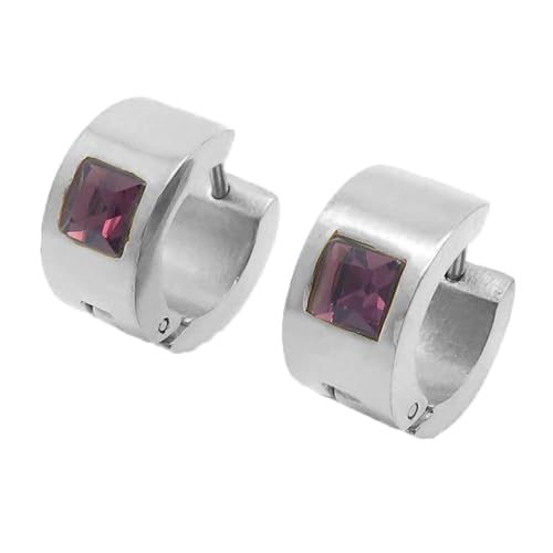 HIJONES Bunte Quadratische Zirkon Creolen Edelstahl Ohrringe für Frauen Edelstein Huggie Ohrschmuck Silber Lila von HIJONES