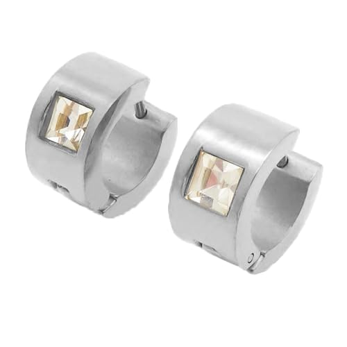 HIJONES Bunte Quadratische Zirkon Creolen Edelstahl Ohrringe für Frauen Edelstein Huggie Ohrschmuck Silber Weiß von HIJONES