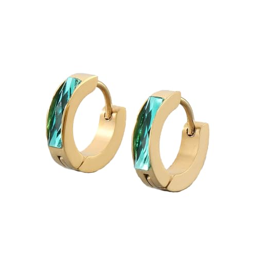 HIJONES Bunte Zirkon Creolen Edelstahl Ohrringe für Frauen Edelstein Huggie Ohrschmuck Gold Grün von HIJONES
