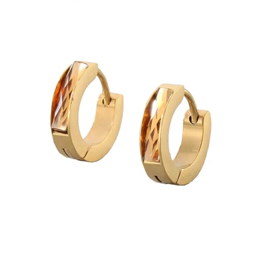 HIJONES Bunte Zirkon Creolen Edelstahl Ohrringe für Frauen Edelstein Huggie Ohrschmuck Gold Orange von HIJONES
