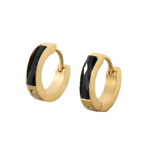 HIJONES Bunte Zirkon Creolen Edelstahl Ohrringe für Frauen Edelstein Huggie Ohrschmuck Gold Schwarz von HIJONES