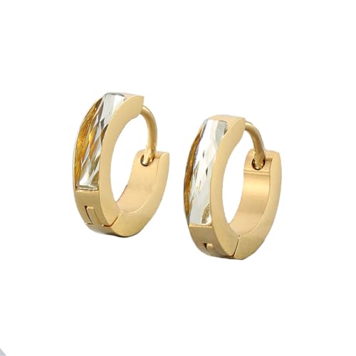 HIJONES Bunte Zirkon Creolen Edelstahl Ohrringe für Frauen Edelstein Huggie Ohrschmuck Gold Weiß von HIJONES