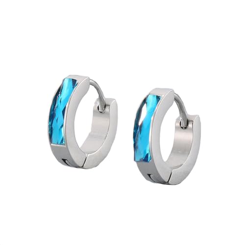 HIJONES Bunte Zirkon Creolen Edelstahl Ohrringe für Frauen Edelstein Huggie Ohrschmuck Silber Blau HIJONES Bunte Zirkon Creolen Edelstahl Ohrringe für Frauen Edelstein Huggie Ohrschmuck Silber Blau von HIJONES