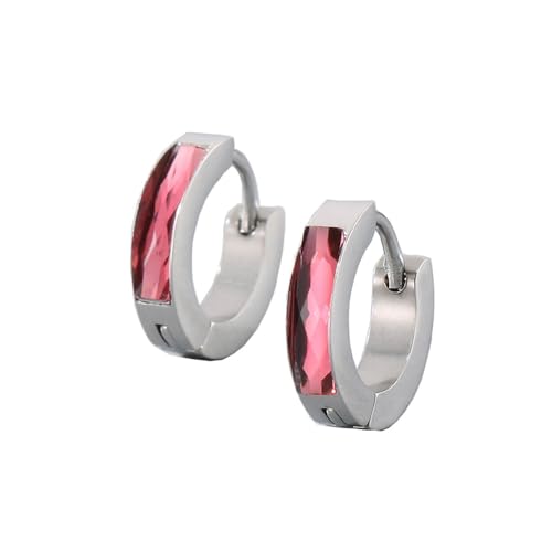 HIJONES Bunte Zirkon Creolen Edelstahl Ohrringe für Frauen Edelstein Huggie Ohrschmuck Silber Dunkelrosa von HIJONES