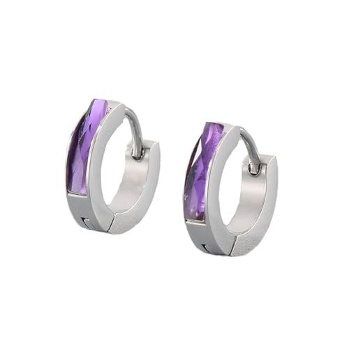 HIJONES Bunte Zirkon Creolen Edelstahl Ohrringe für Frauen Edelstein Huggie Ohrschmuck Silber Lila von HIJONES