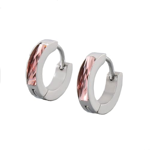 HIJONES Bunte Zirkon Creolen Edelstahl Ohrringe für Frauen Edelstein Huggie Ohrschmuck Silber Rosa von HIJONES