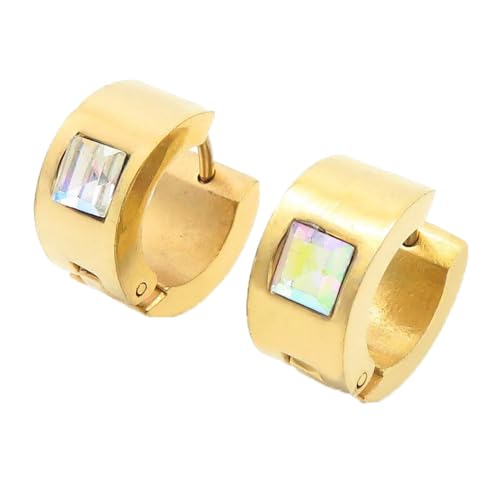HIJONES Bunte quadratische Zirkon Creolen Edelstahl Ohrringe für Frauen Edelstein Huggie Ohrschmuck Gold Regenbogen von HIJONES