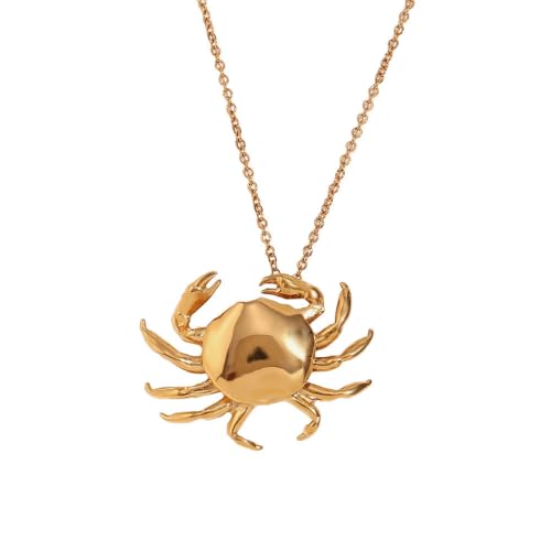 HIJONES Damen 12 Sternzeichen Krebs Anhänger Halskette Edelstahl Personalisiert Krabbe Gliederkette Schmuck Gold von HIJONES