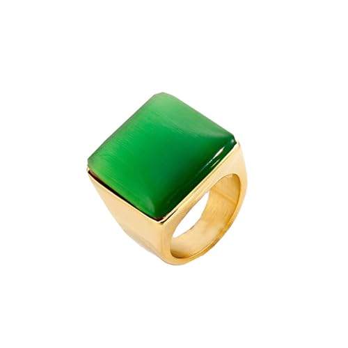 HIJONES Damen 22mm Quadratischer Edelstein Ring Edelstahl Übertriebener Verlobungsring Diamant Band Ring Grün Vergoldet Größe 52 (16.6) von HIJONES