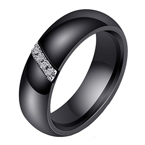 HIJONES Damen 6MM Weiß & Schwarz Keramik Ring Einfach mit Zirkonia Engagement Hochzeit Band Single Schwarz Größe 52 von HIJONES