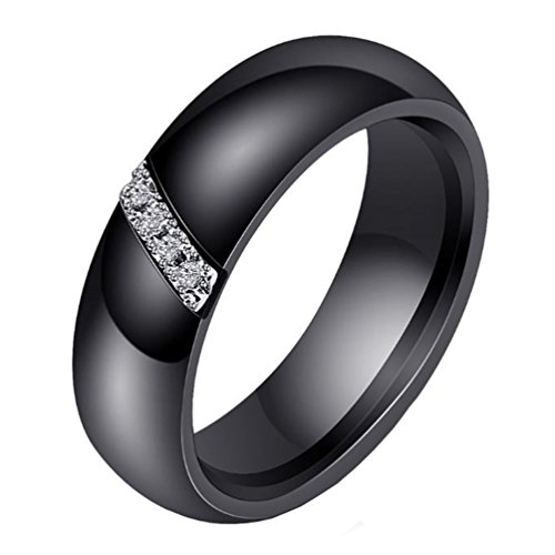 HIJONES Damen 6MM Weiß & Schwarz Keramik Ring Einfach mit Zirkonia Engagement Hochzeit Band Single Schwarz Größe 54 von HIJONES