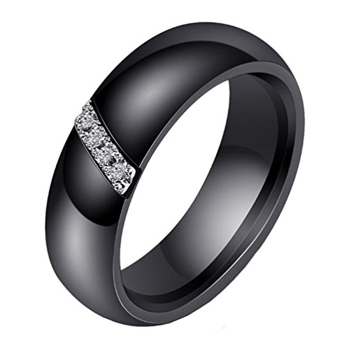 HIJONES Damen 6MM Weiß & Schwarz Keramik Ring Einfach mit Zirkonia Engagement Hochzeit Band Single Schwarz Größe 60 von HIJONES