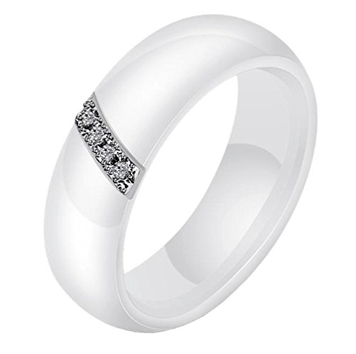 HIJONES Damen 6MM Weiß & Schwarz Keramik Ring Einfach mit Zirkonia Engagement Hochzeit Band Single Weiß Größe 52 von HIJONES