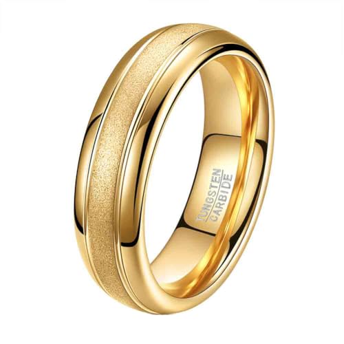 HIJONES Damen 6mm Frosted Wolframstahl Ringband Personalisierter Täglicher Schmuck Gold Größe 65 (20.7) von HIJONES