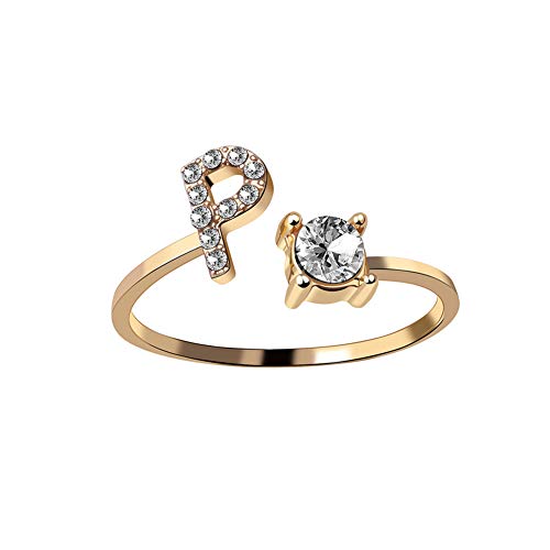HIJONES Damen Anfangsbuchstabe Open Ring mit Zirkonia Stapelbaren Alphabet Verstellbaren Ringen Golden Brief P HIJONES Damen Anfangsbuchstabe Open Ring mit Zirkonia Stapelbaren Alphabet Verstellbaren Ringen Golden Brief P von HIJONES