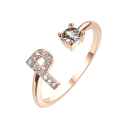 HIJONES Damen Anfangsbuchstabe Open Ring mit Zirkonia Stapelbaren Alphabet Verstellbaren Ringen Roségold Brief P HIJONES Damen Anfangsbuchstabe Open Ring mit Zirkonia Stapelbaren Alphabet Verstellbaren Ringen Roségold Brief P von HIJONES