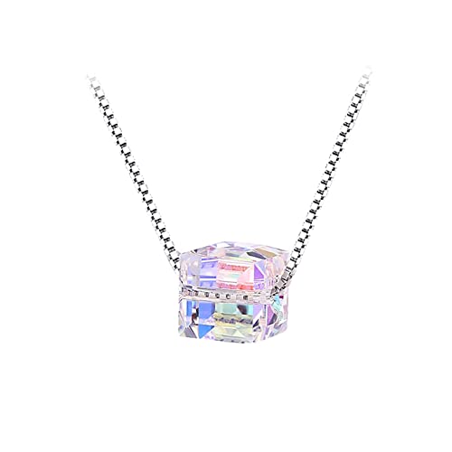 HIJONES Damen Aurora Sugar Cube Anhänger Halskette aus Versilberter Sockel Zirkonia Schöne Alltagskette Für Date Silber von HIJONES