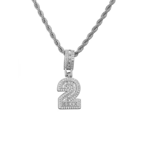 HIJONES Damen Cubic Zirkon Zahl Halskette 2 Diamant Zahlen Anhänger Choker Kette Statement Numerologie Schmuck Silber von HIJONES