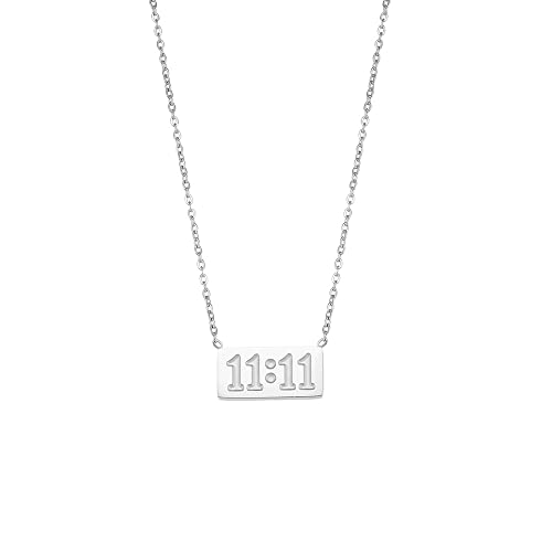 HIJONES Damen Edelstahl 11 11 Engel Zahl Halskette Zierliche Bar Anhänger Halskette Choker Kette Numerologie Schmuck Silber von HIJONES