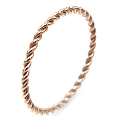 HIJONES Damen Edelstahl 1mm Dainty Twist Design Stapelbares Set Skinny Ring Band Roségold Größe 52 von HIJONES