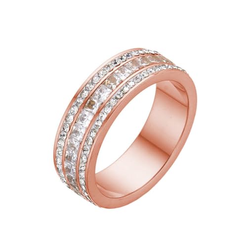 HIJONES Damen Edelstahl 3 Reihen Ewigkeit Mikropave Cz Stapelbarer Ring Mit Winzigen Goldplattierten Zirkonia Eingelegter Ehering Roségold Größe 68 (21.6) von HIJONES