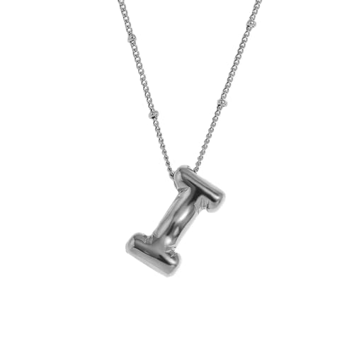 HIJONES Damen Edelstahl Ballons Anfangsbuchstabe Choker Halskette Alphabet Anhänger Charm mit Kette Silber I von HIJONES