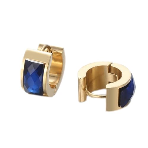 HIJONES Damen Edelstahl Cut Genstome Glas Kristall Huggie Hoop Ohrstecker Ohrstecker Charm Hochzeit Schmuck Gold Blau von HIJONES